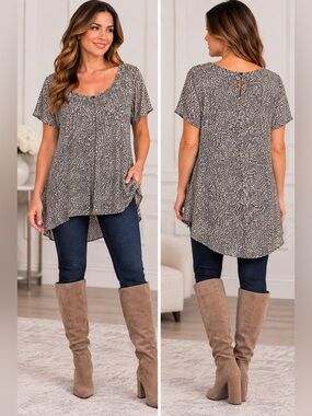 DR2 Grey Animal-Print Scoop Neck Tunic